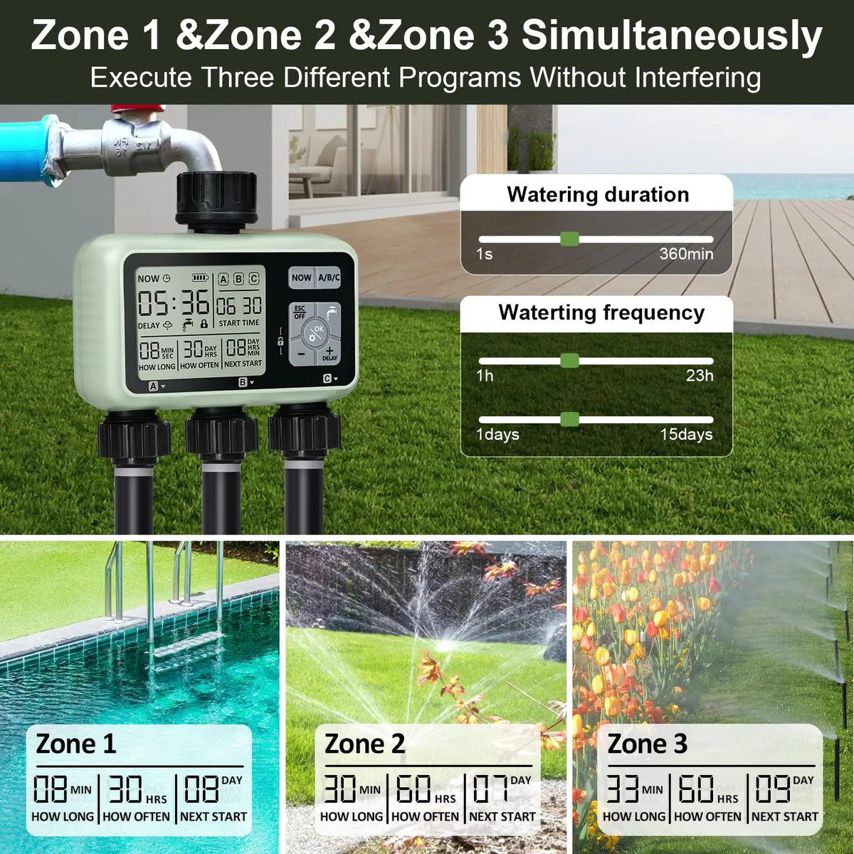 3 Outlets Garden Water Irrigation Timer