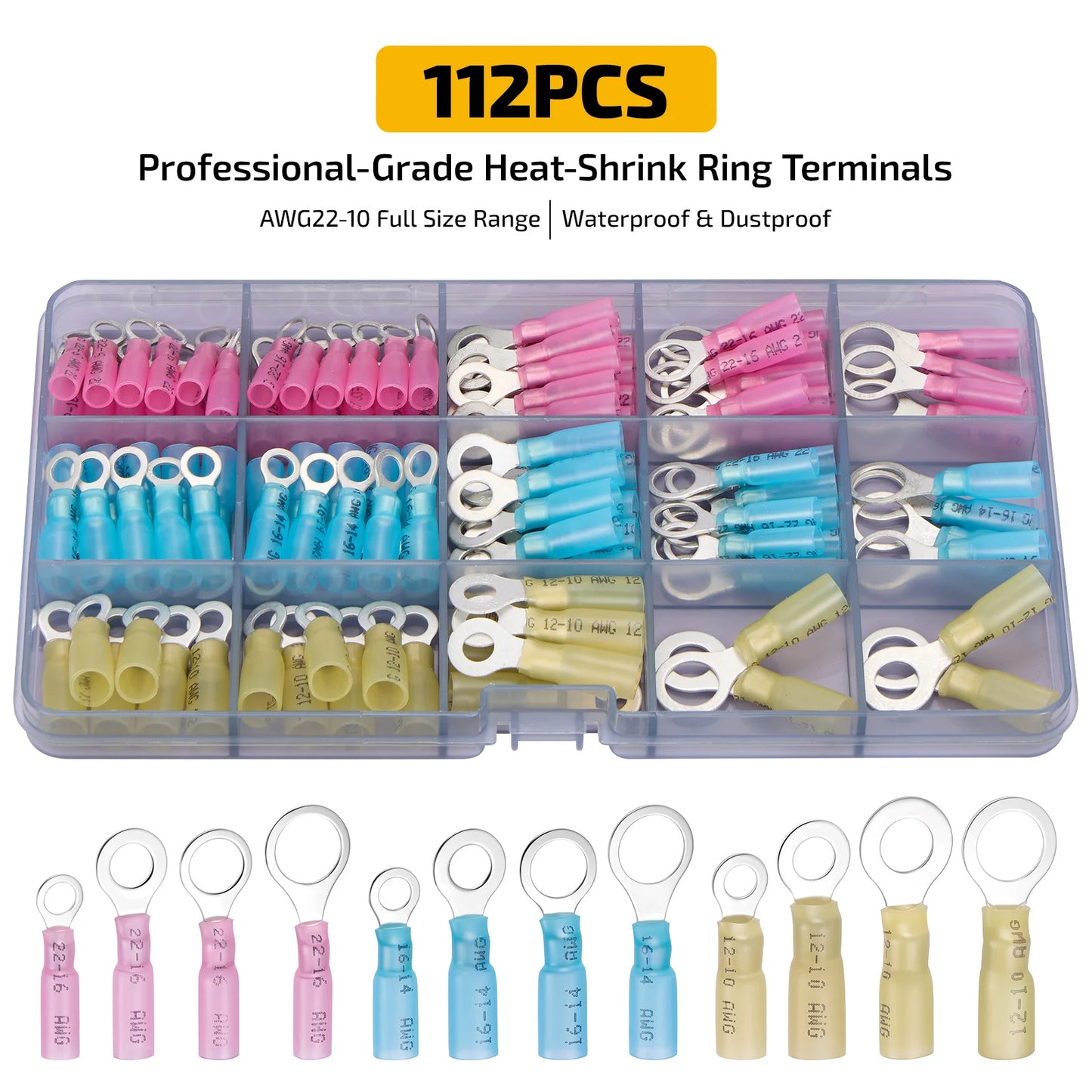 112pcs Heat Shrink Ring Terminals Electrical