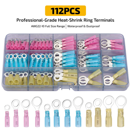 112pcs Heat Shrink Ring Terminals Electrical