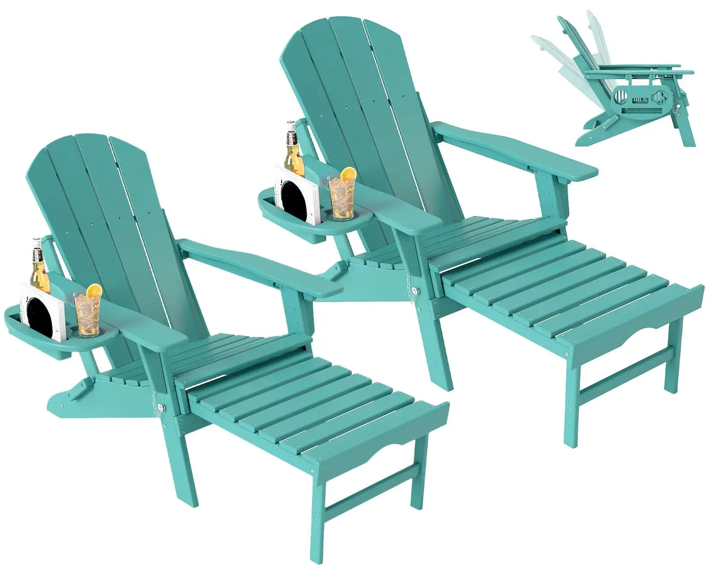 Set of 2 Folding Adirondack Chair with Retractable Ottoman