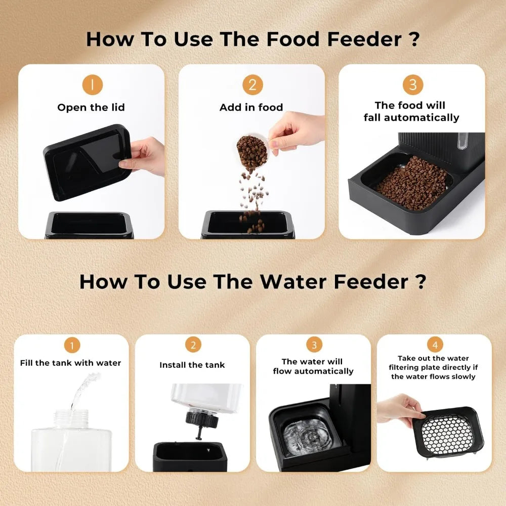 2-in-1 Automatic Cat Feeder & Water Dispenser Set, Gravity Feed