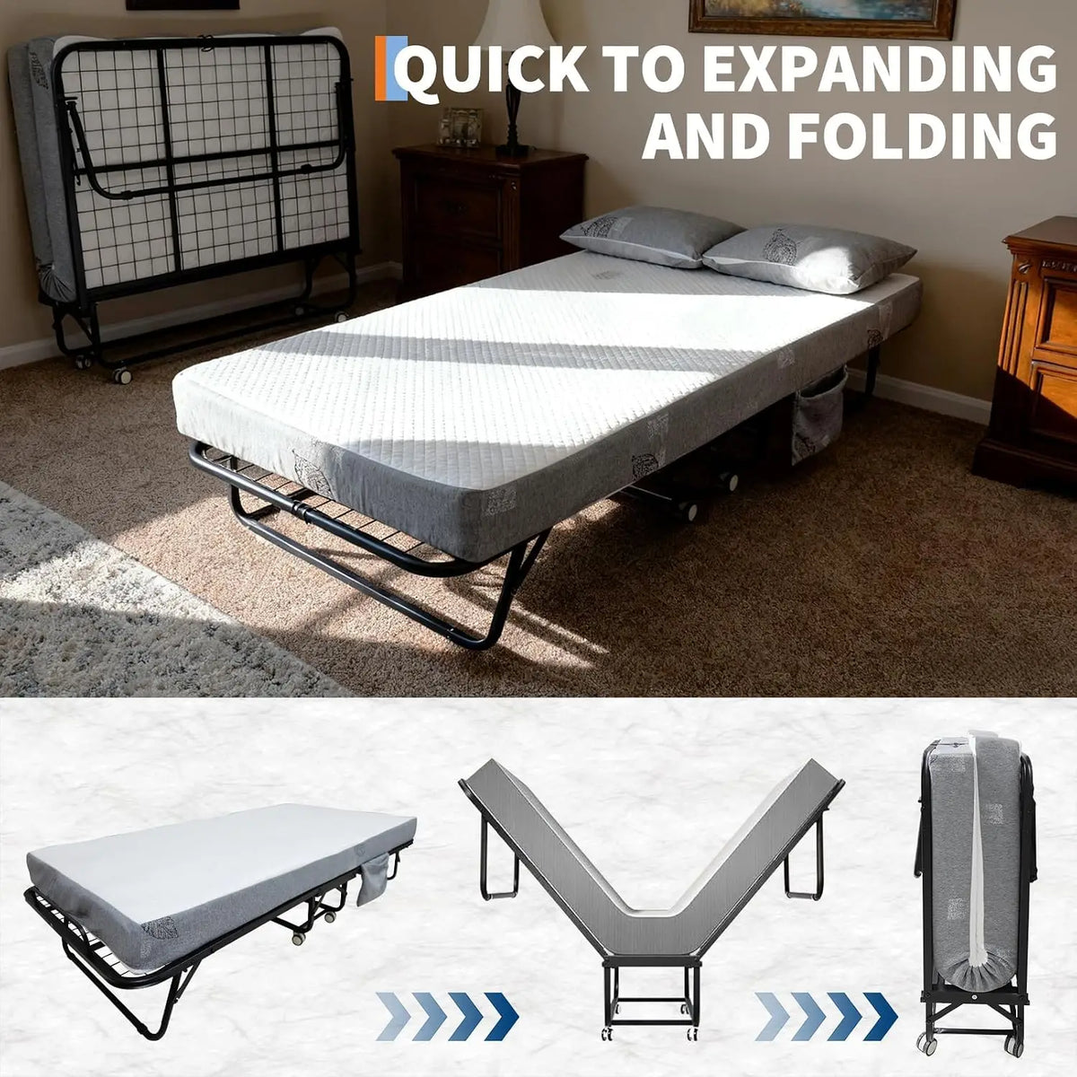 Folding Bed with Memory Foam Mattress