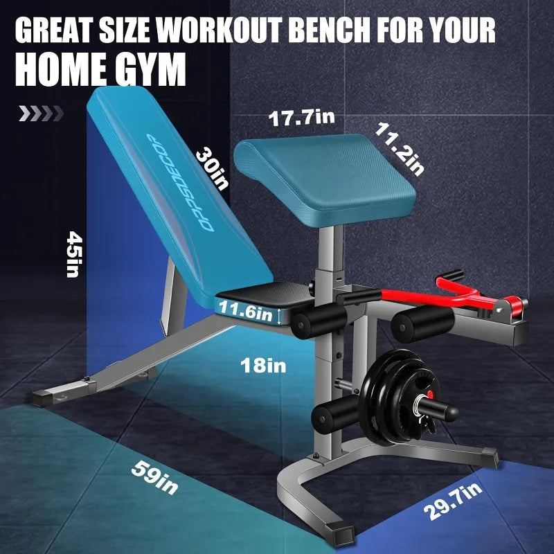 Adjustable Weight Bench Set with Leg Extension & Leg Curl, Weights not included