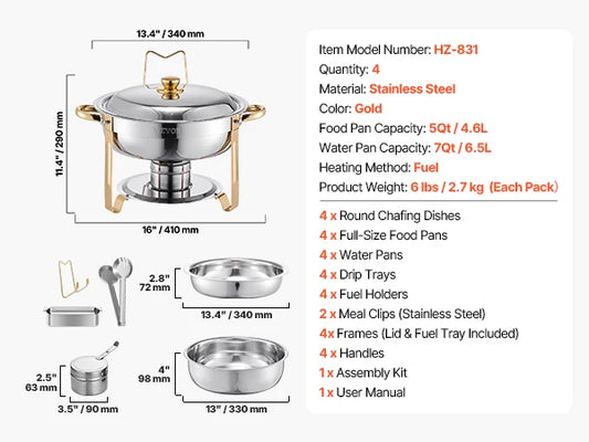 4 Pack Chafing Dish Buffet Set Stainless Steel