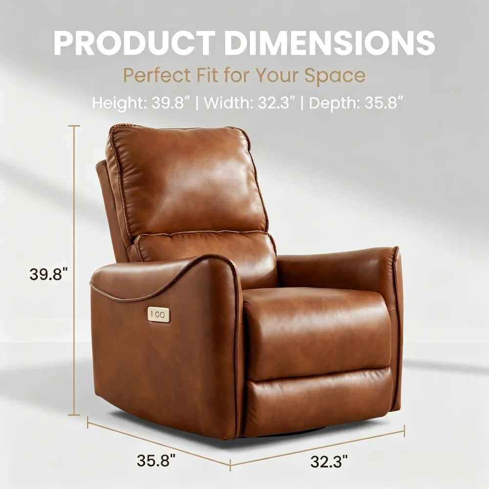 Brown Air Leather Power Recliner Chair with Rocker & 360° Swivel Function