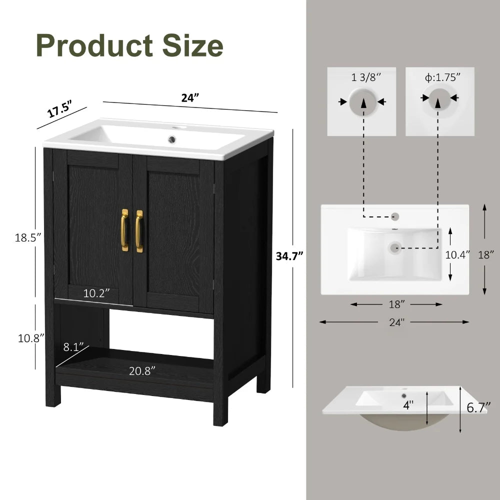 24" Freestanding Bathroom Vanity with Sink