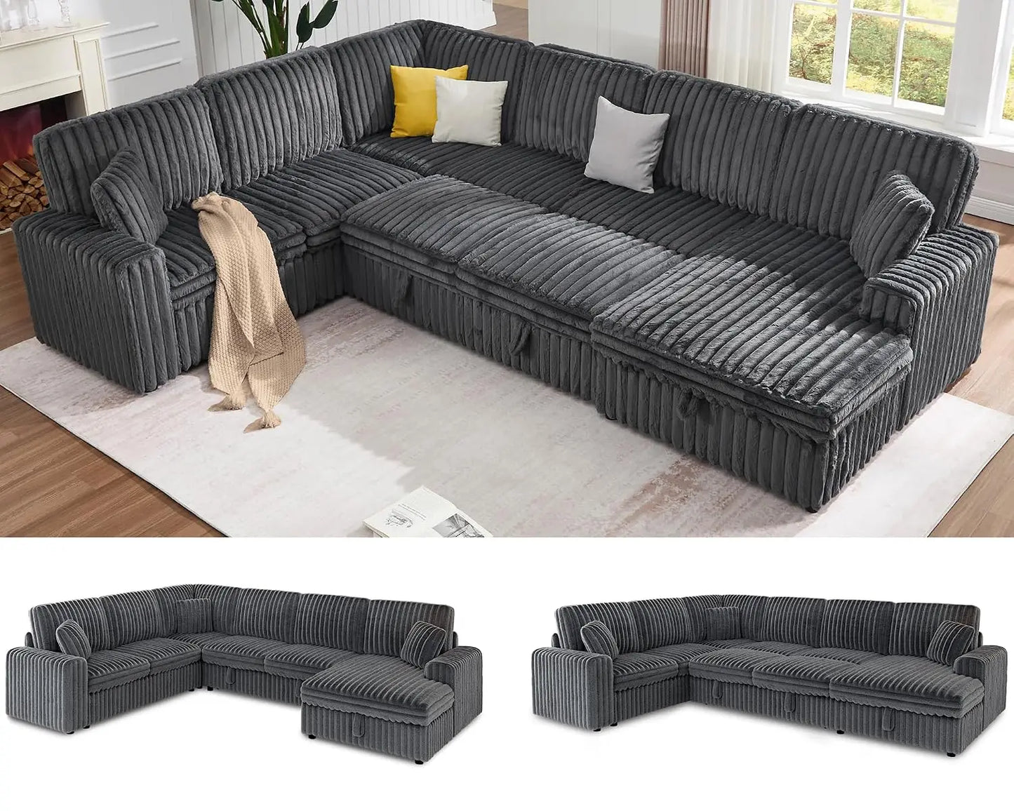 130" Pull Out Sleeper Couch with Storage