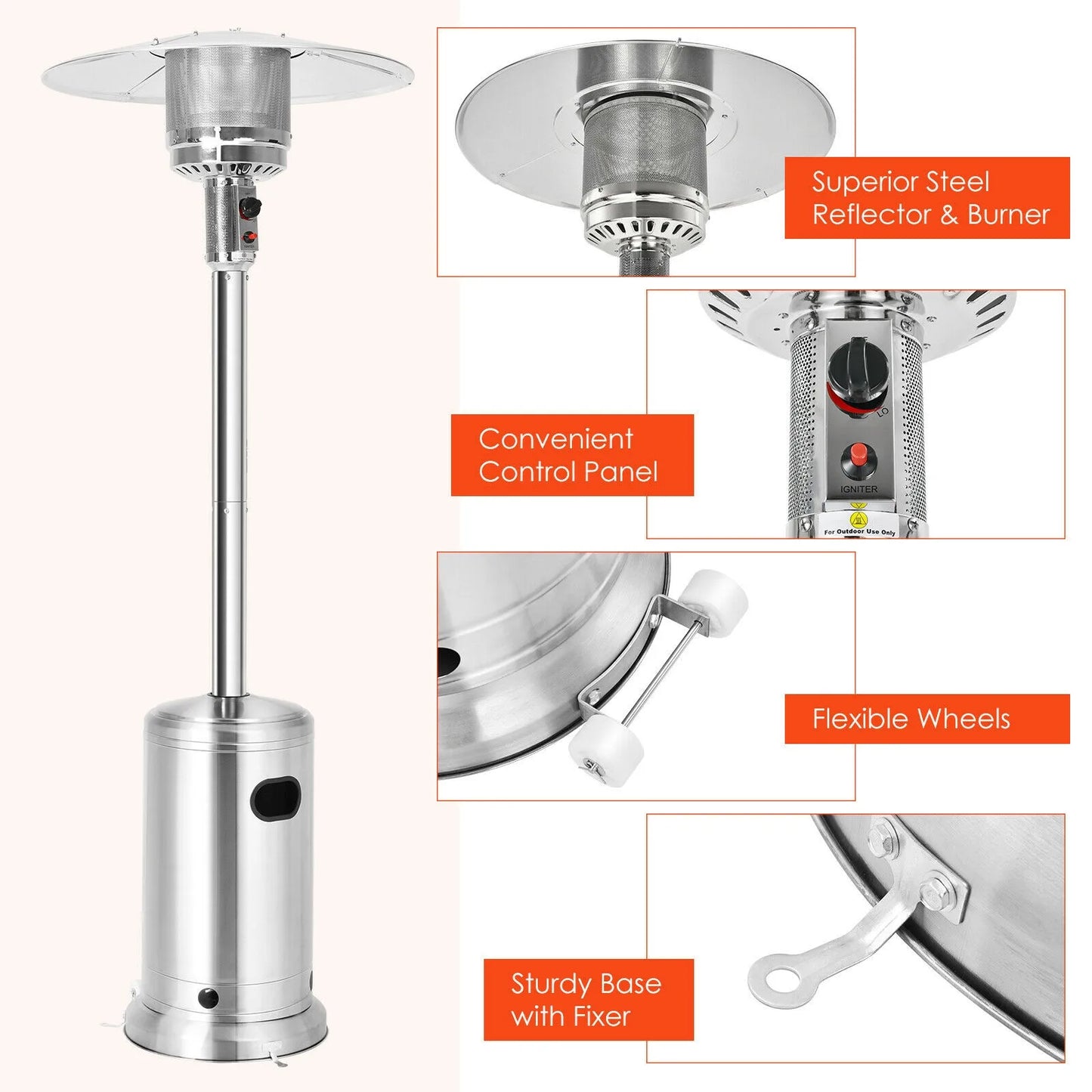 48000 BTU Patio Standing LP Gas Heater
