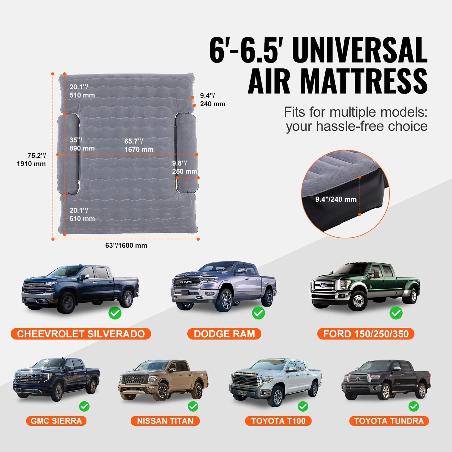 Truck Bed Air Mattress with 12V Air Pump