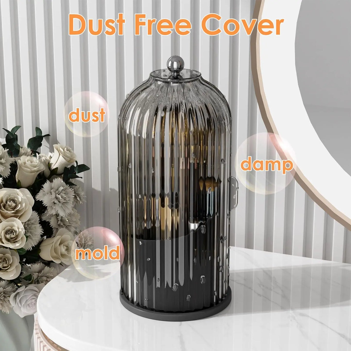 Makeup Brush Organizer with Lid,360 Rotating