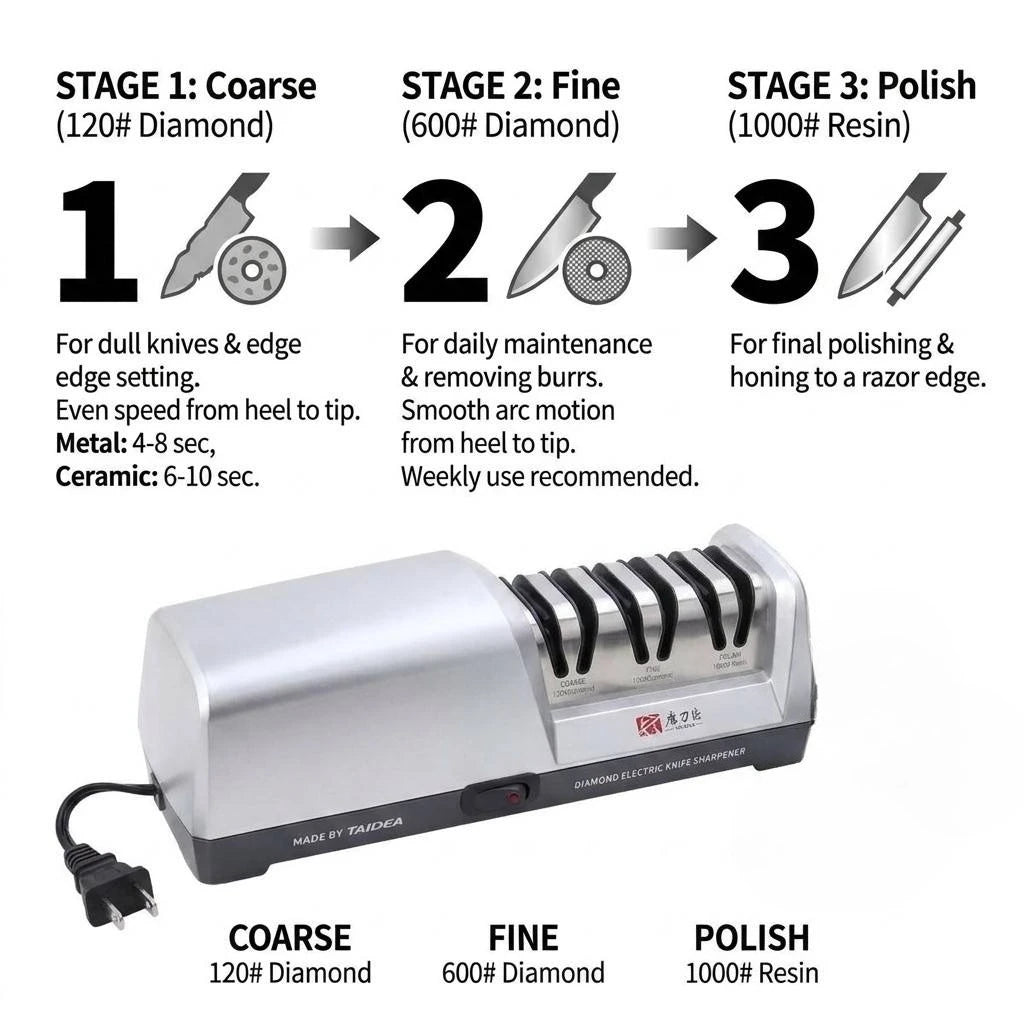 3-Stage Electric Diamond Knife Sharpener