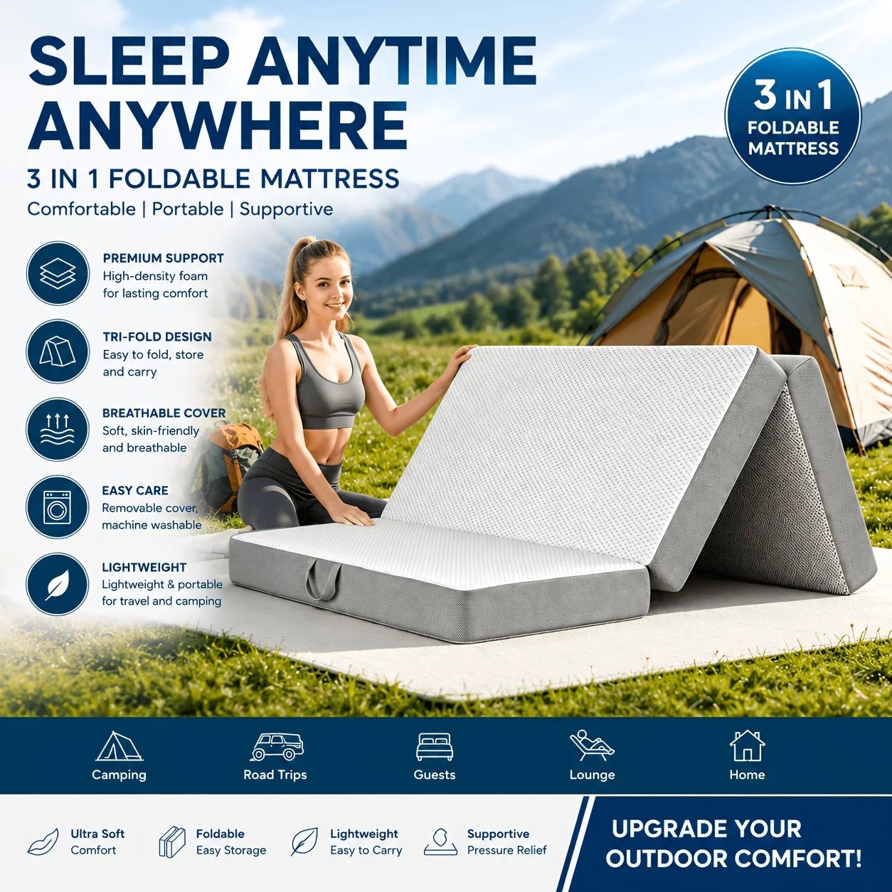3-In-1 Foldable Mattress Queen Size
