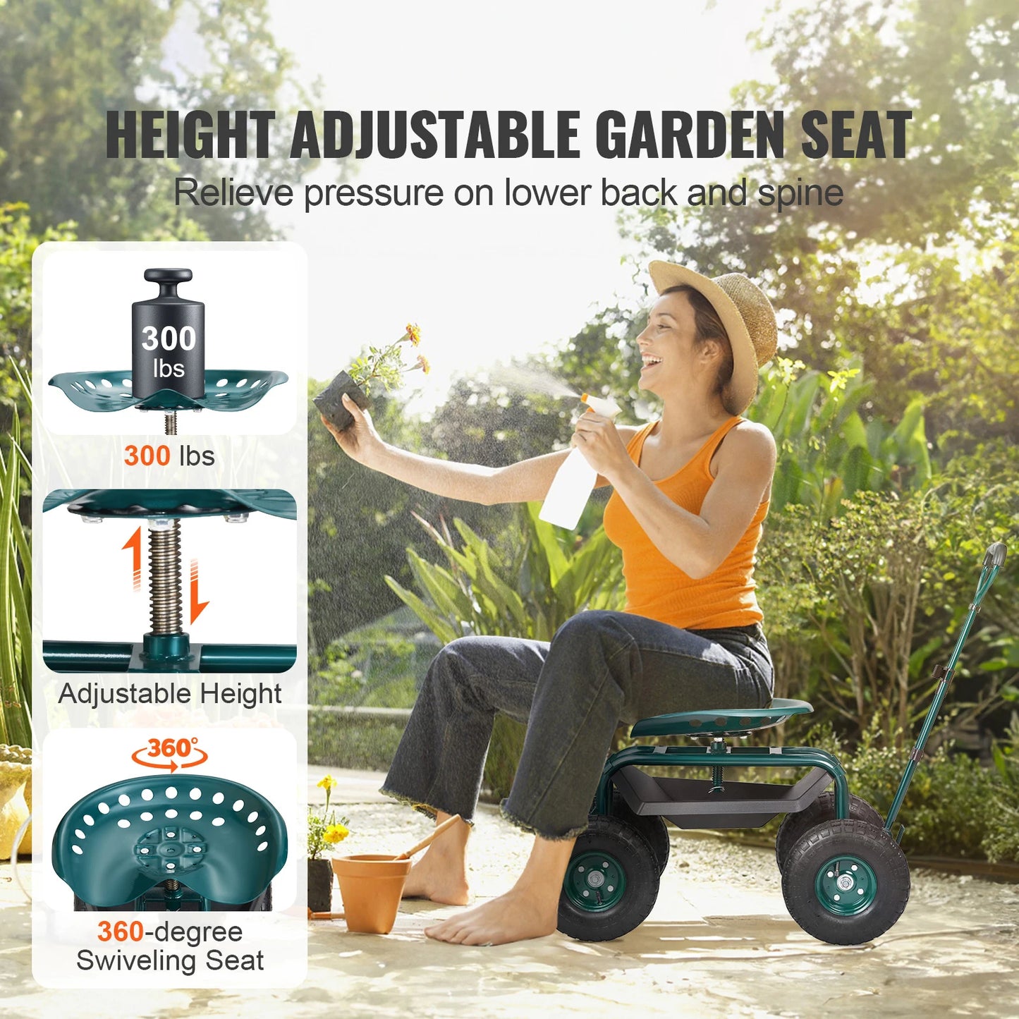 Garden Cart Rolling Workseat
