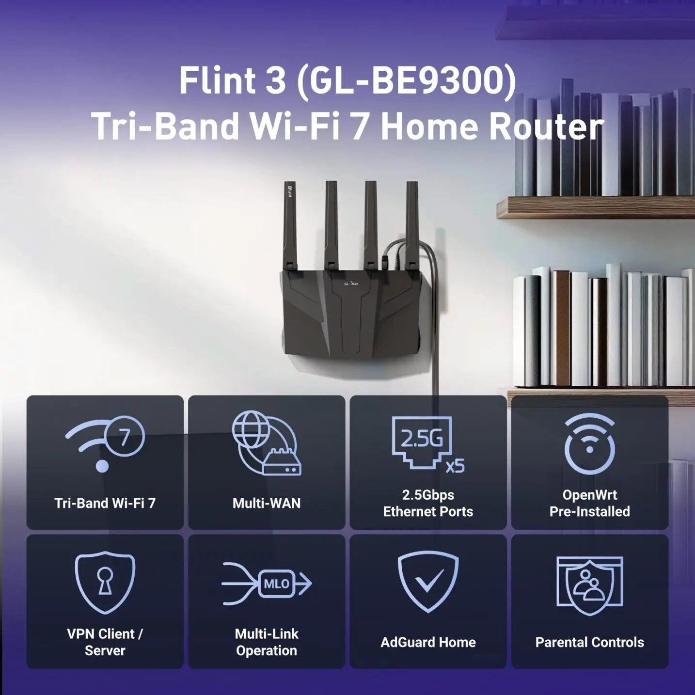 Tri-Band WiFi 7 Router VPN Compatible with Fiber Optic Modem
