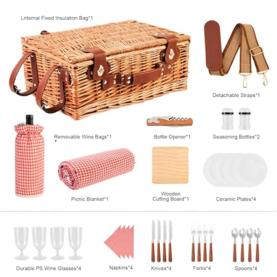 Wicker Picnic Basket Set for 4