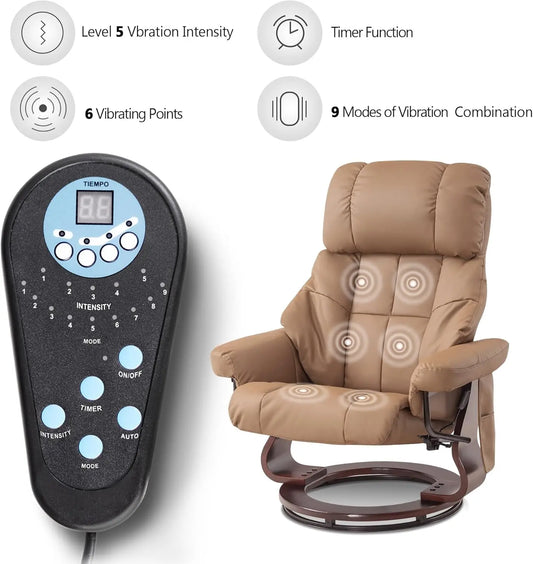 Manual Swivel Recliner with Ottoman, with Vibration Massage
