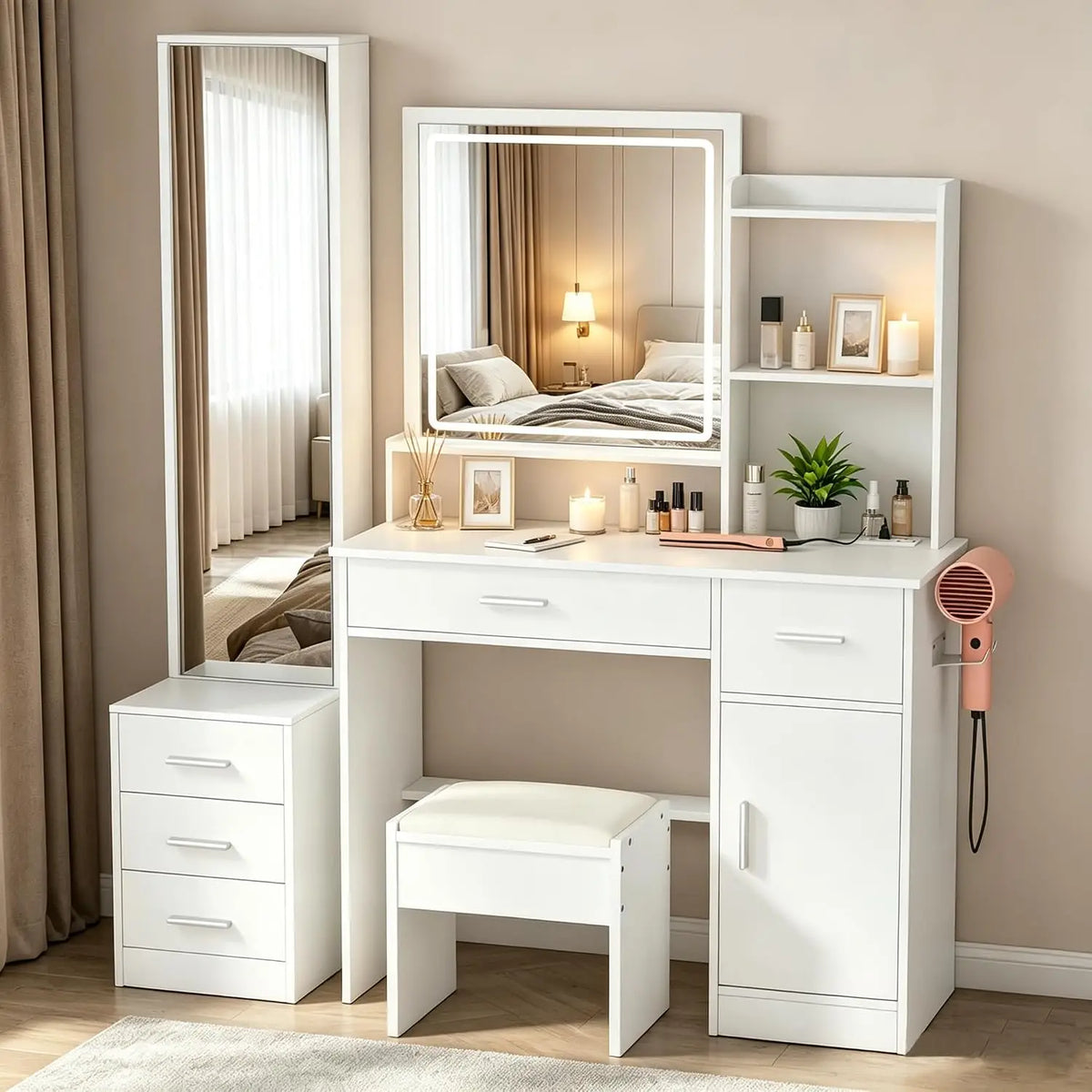 Vanity Desk with Lighted Mirror