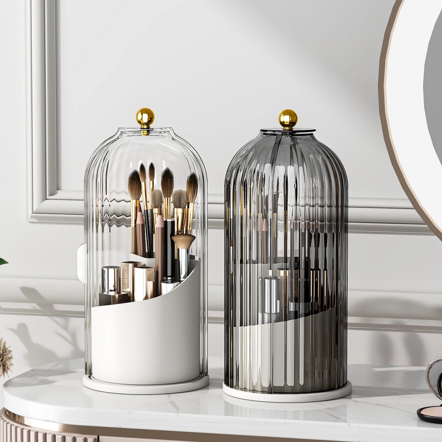 Makeup Brush Organizer with Lid,360 Rotating