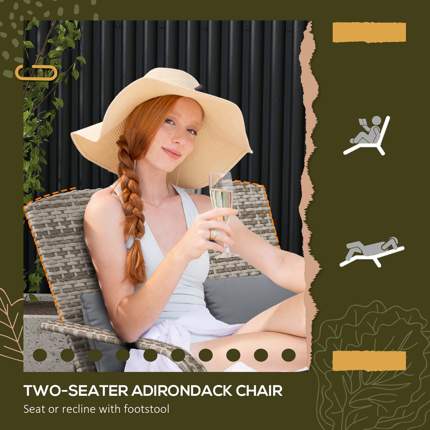 Patio Wicker Adirondack Chair with Cushion