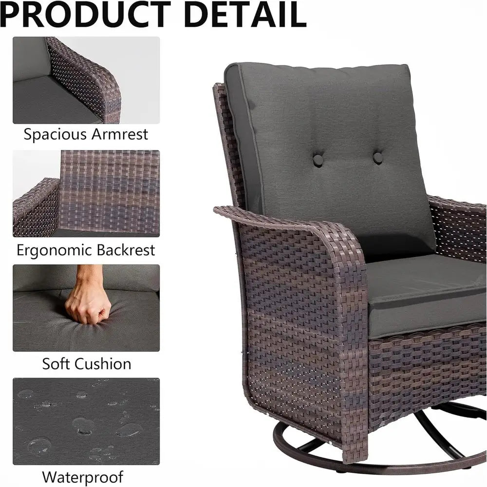 Swivel Rocker Wicker Chair Set with Coffee Table