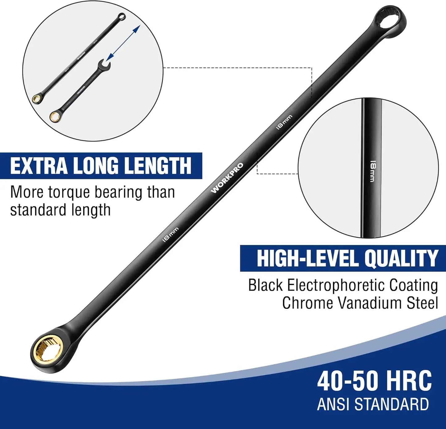 Extra Long Ratcheting Wrench Set, 10-Piece Metric