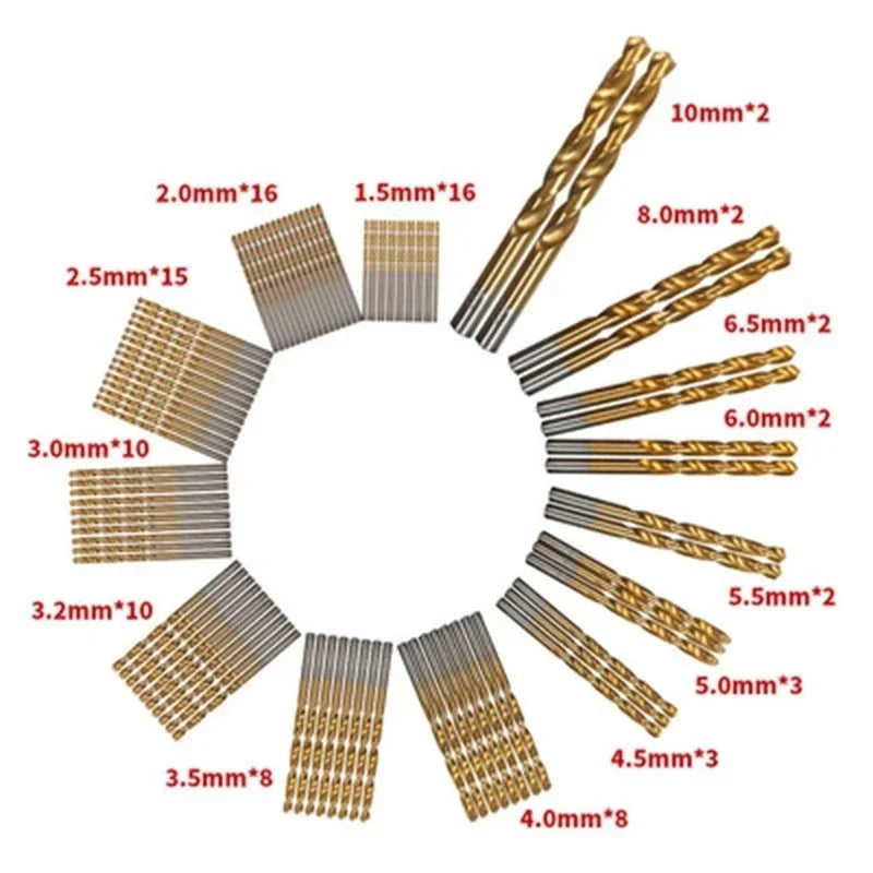 99Pcs HSS High Speed Steel Metric Drill Bit Set