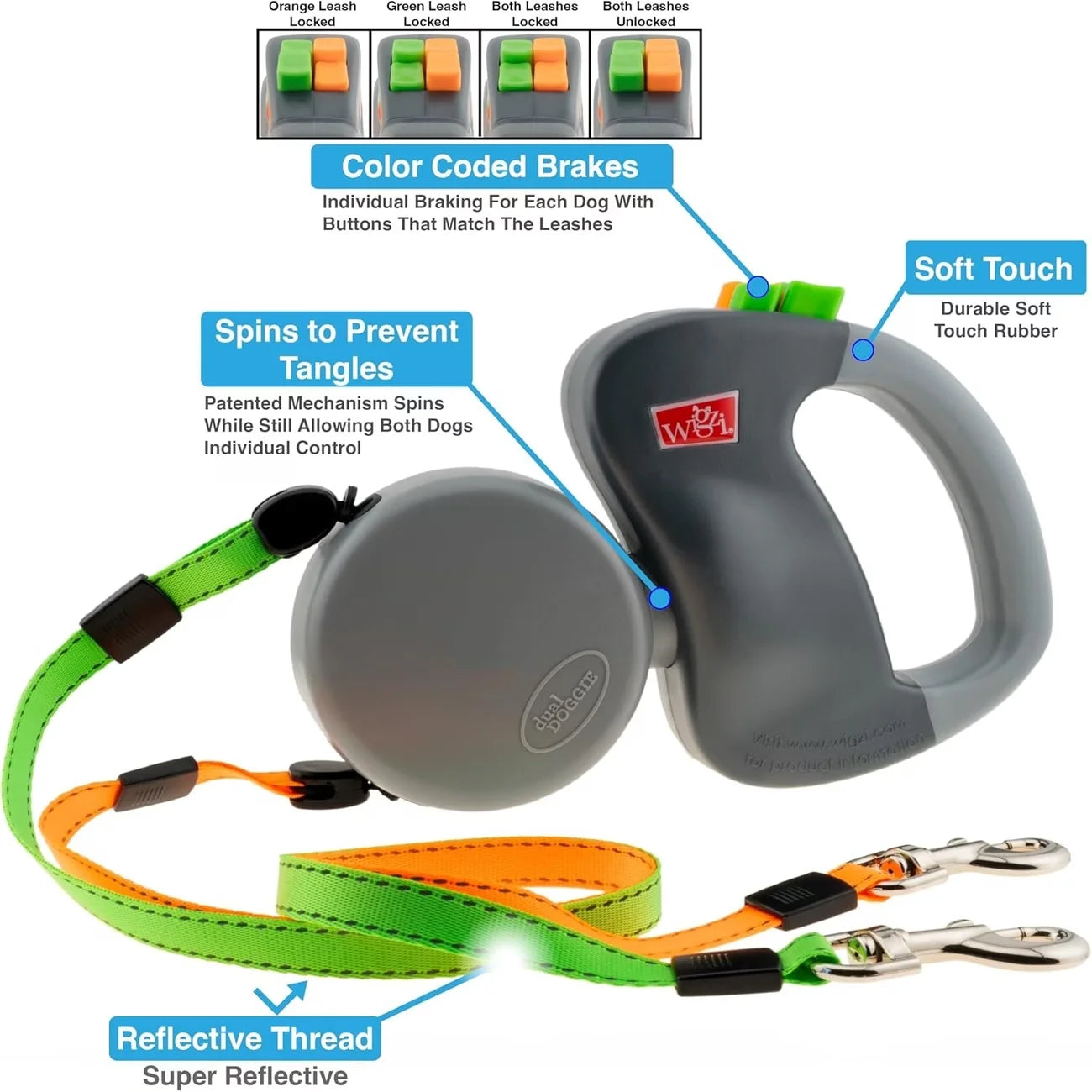 Self-Retracting Pet Leash with Dual Heads