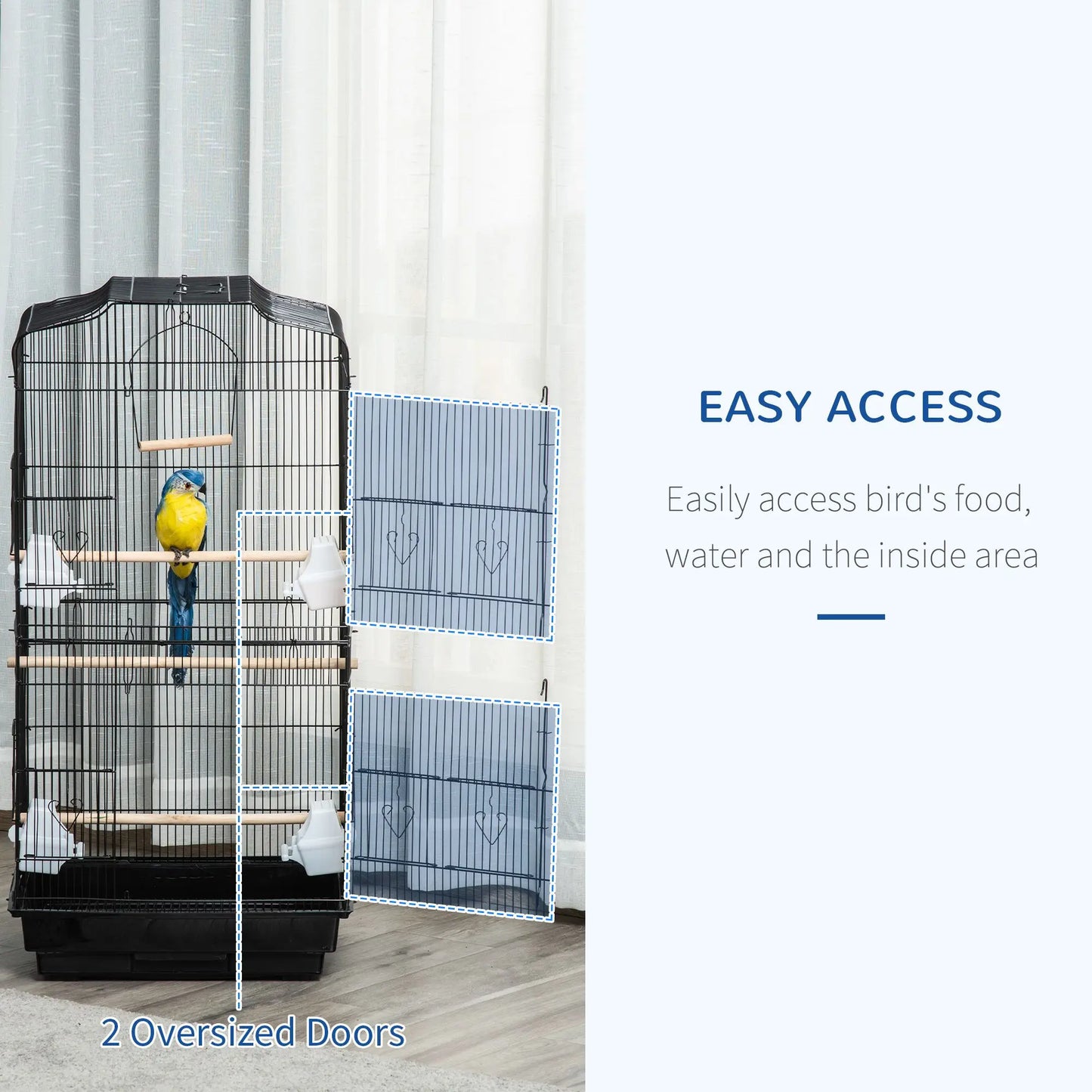 For 36" Bird Cage, Macaw Play House, Cockatoo, Parrot, Finch Flight Cage, 2 Doors Perch, 4 Feeder Pet Supplies, Black