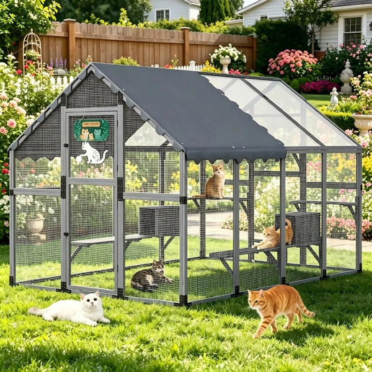 Outdoor Cat Enclosure with Full Waterproof Roof