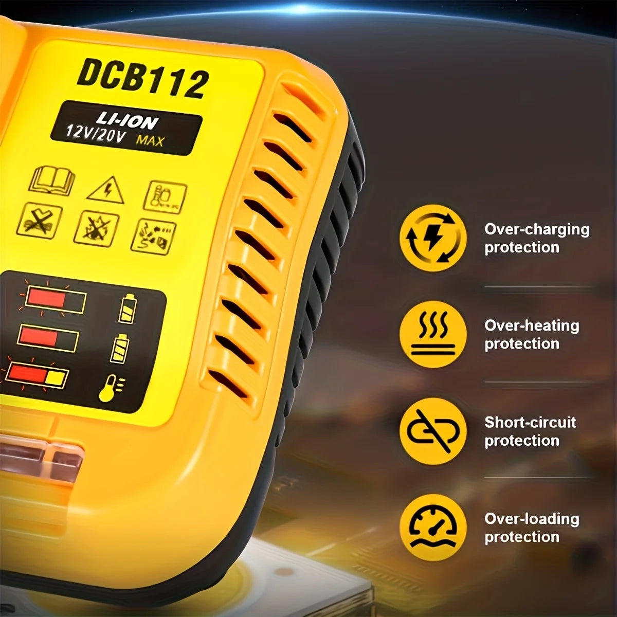 Fast battery charger for Dewalt 12V/20V, battery not included.