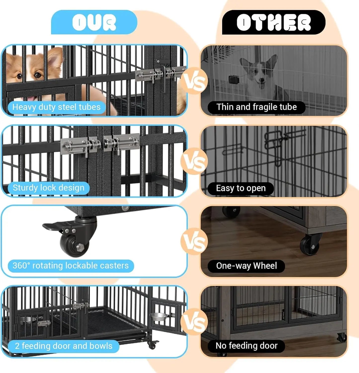 48 Inch Metal Dog Crate with  Removable Tray and Wheels