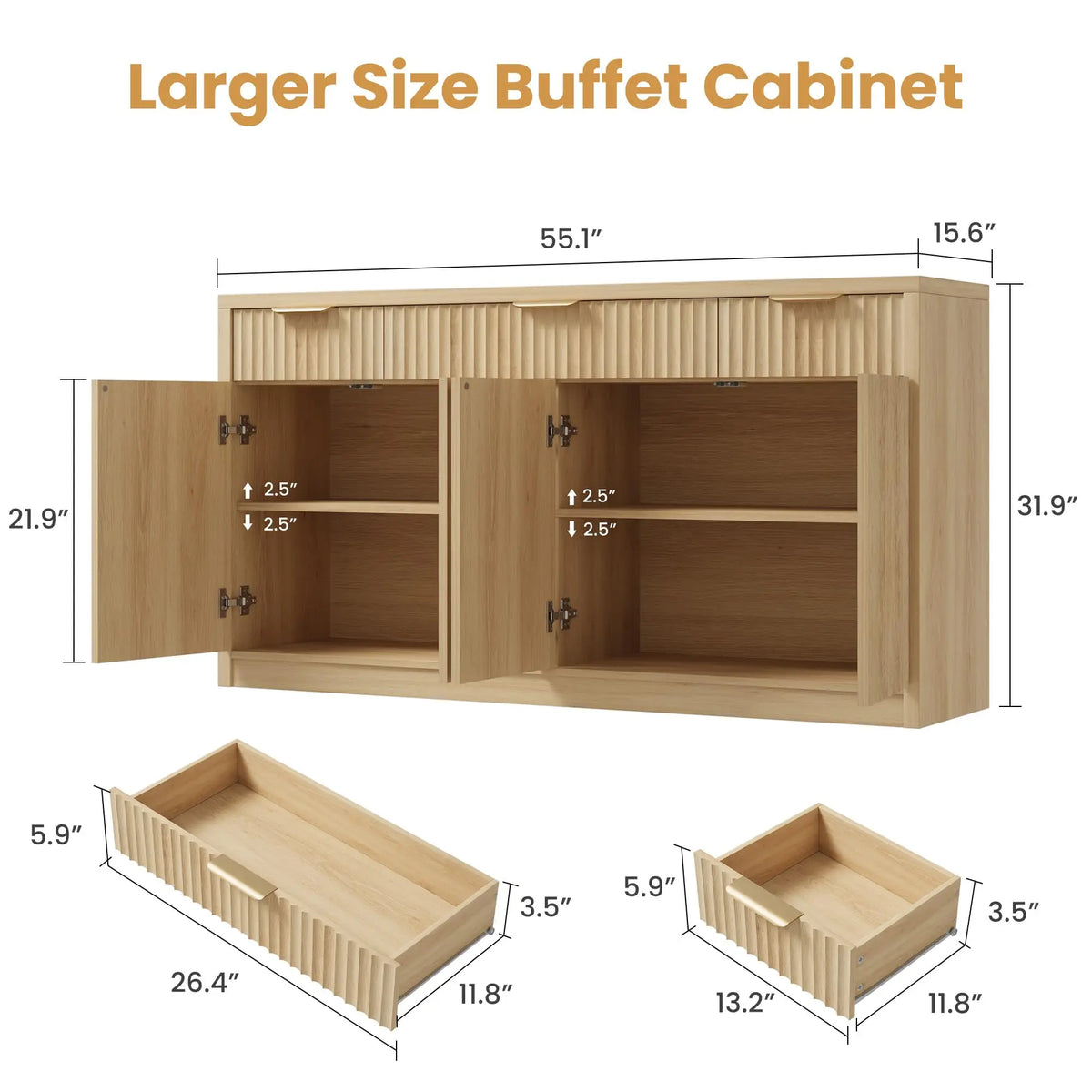 Fluted Buffet Sideboard Cabinet