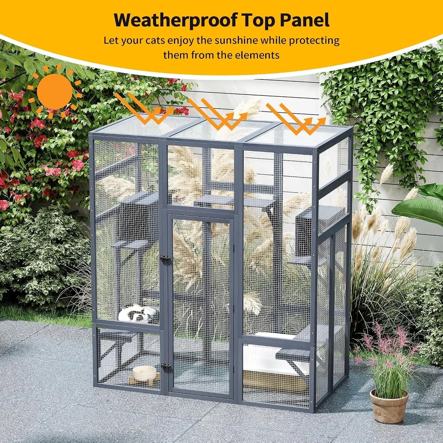 Large Wood Cat Enclosure with Waterproof Roof