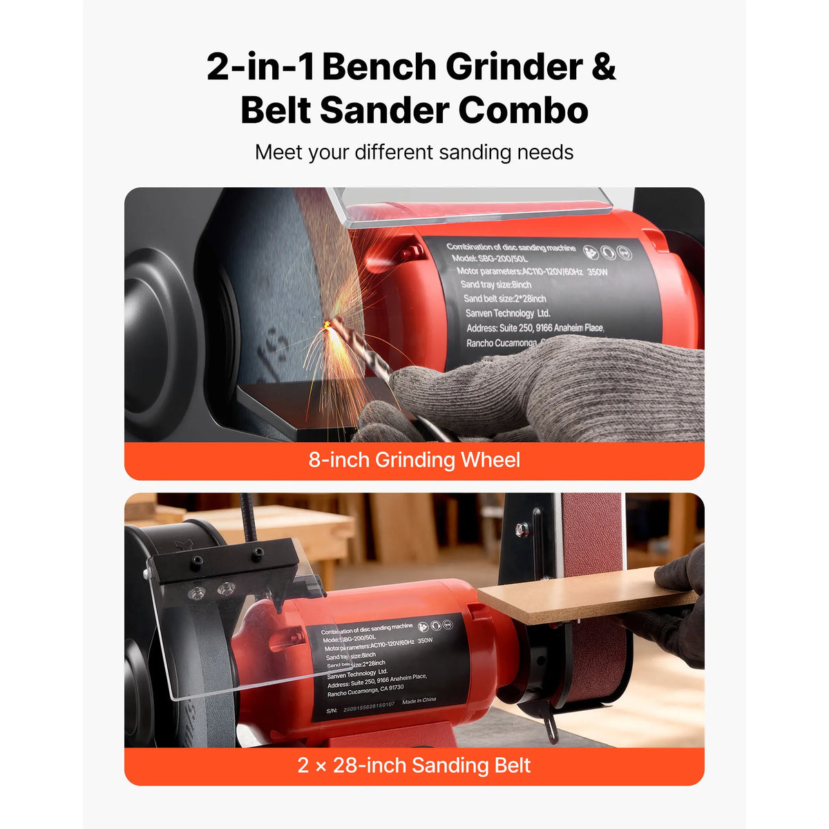 8" Bench Grinder & 2" x 28" Belt Sander Combo