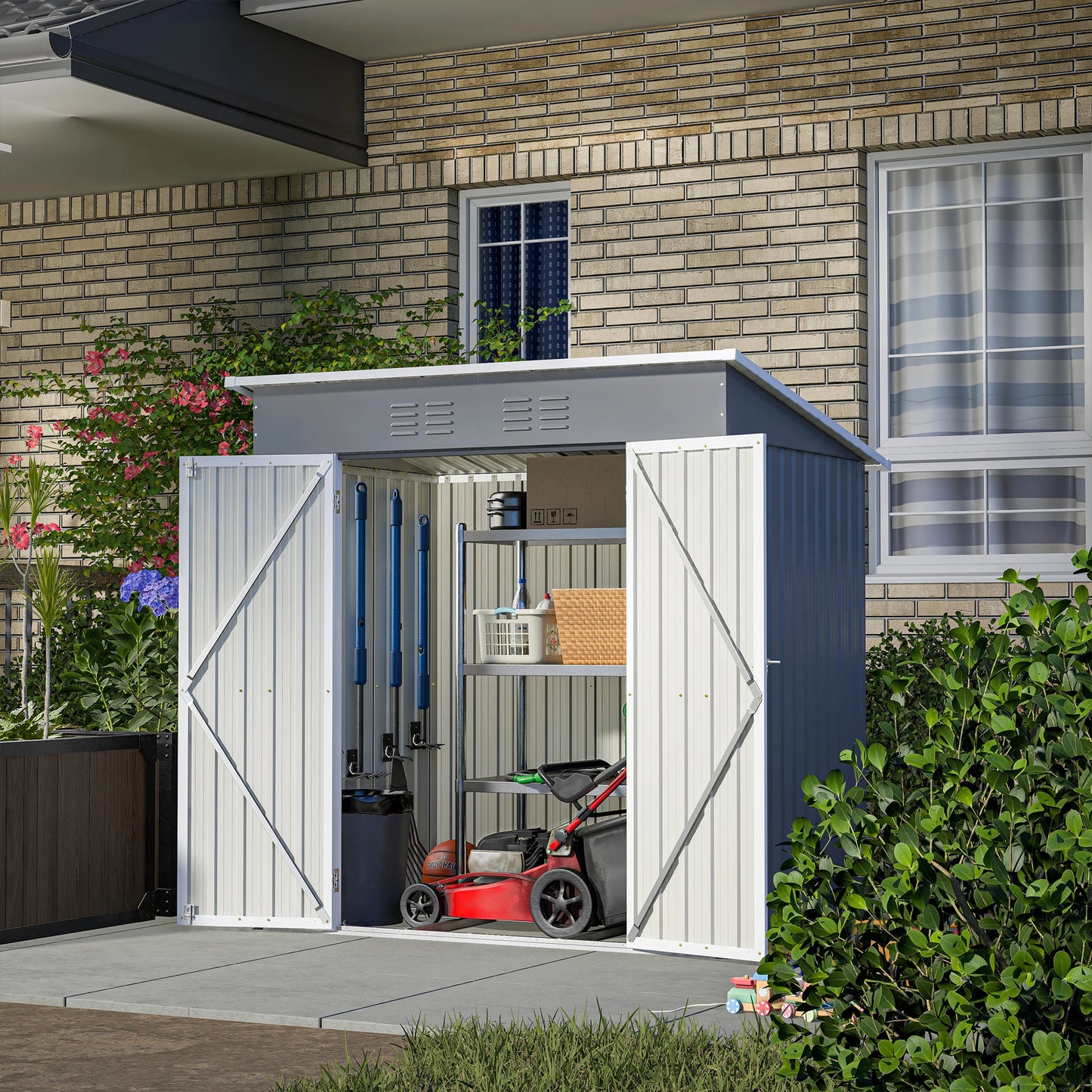6x4 Ft  Metal Outdoor Storage Shed  with Floor Frame