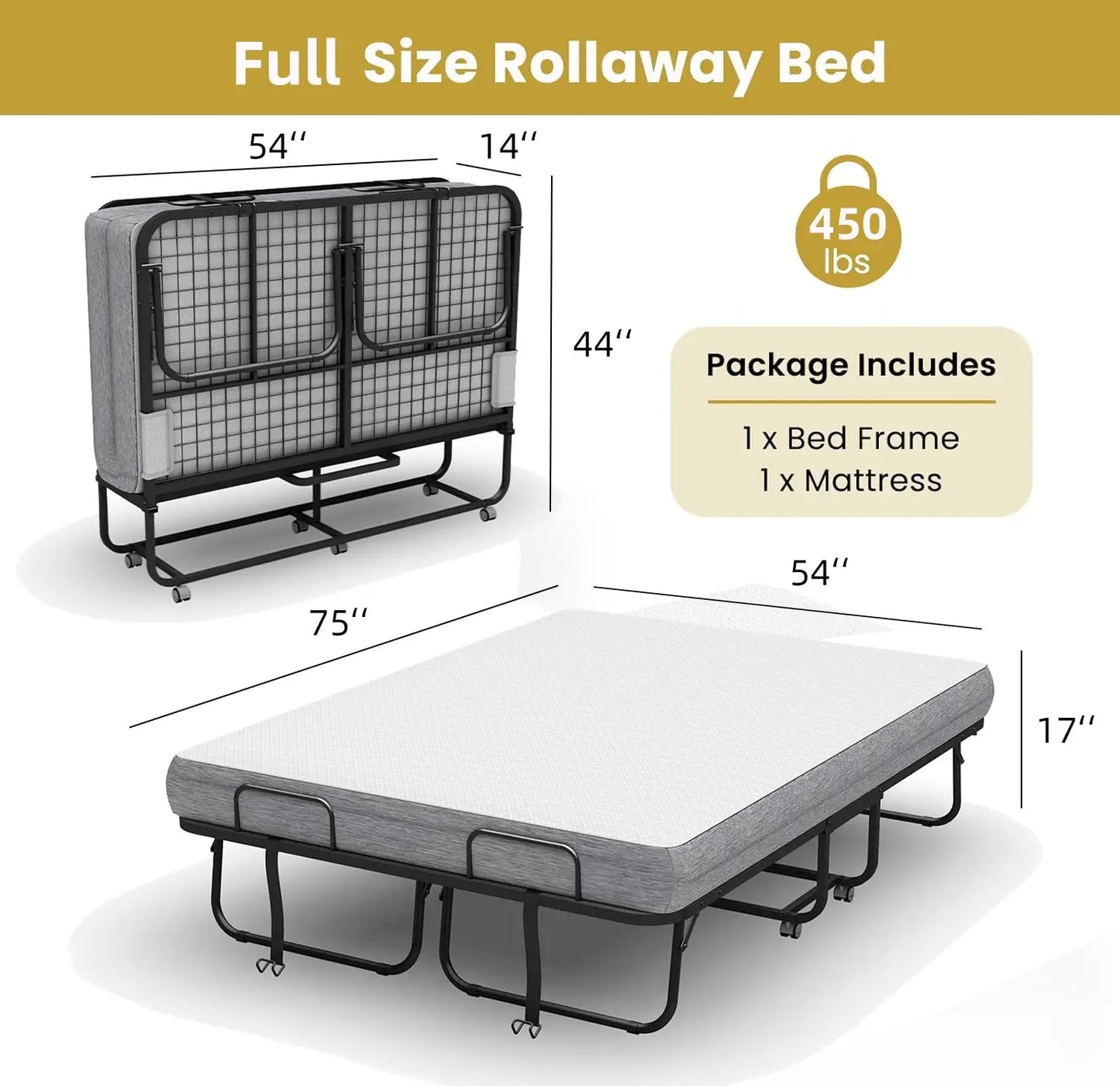 Full Size Folding Bed with Mattress
