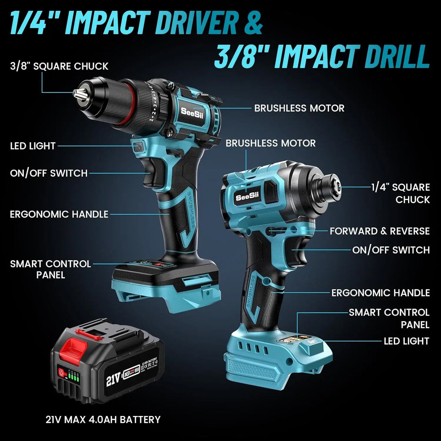 Cordless Electric Drill and Impact Driver