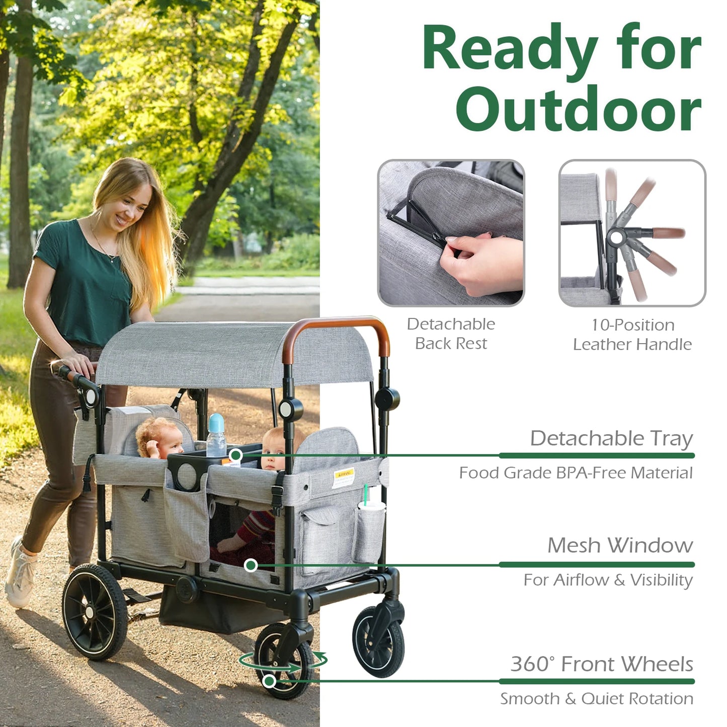 Folding Wagon Stroller for 2 Kids