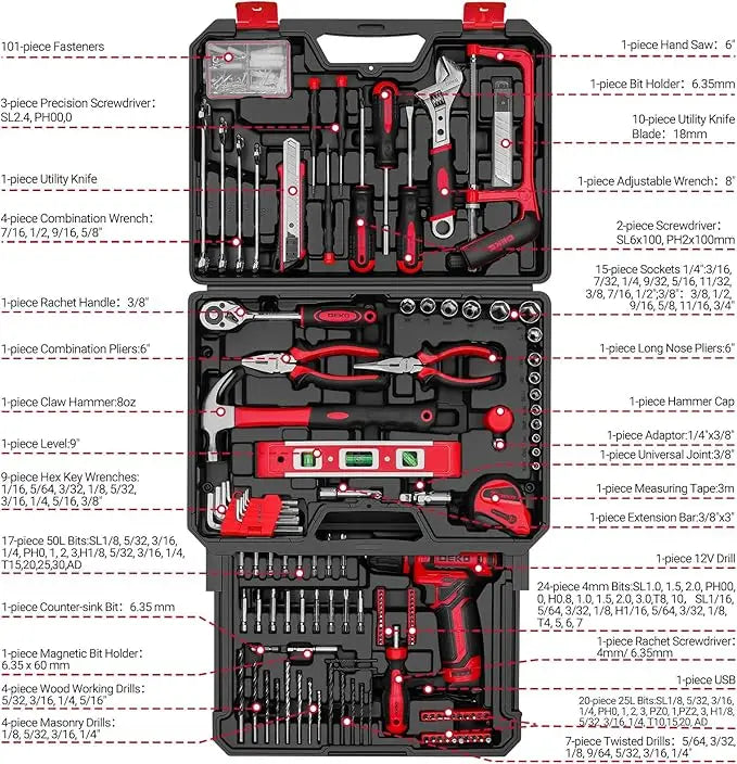 Home Mechanic Toolbox with 12V Drill
