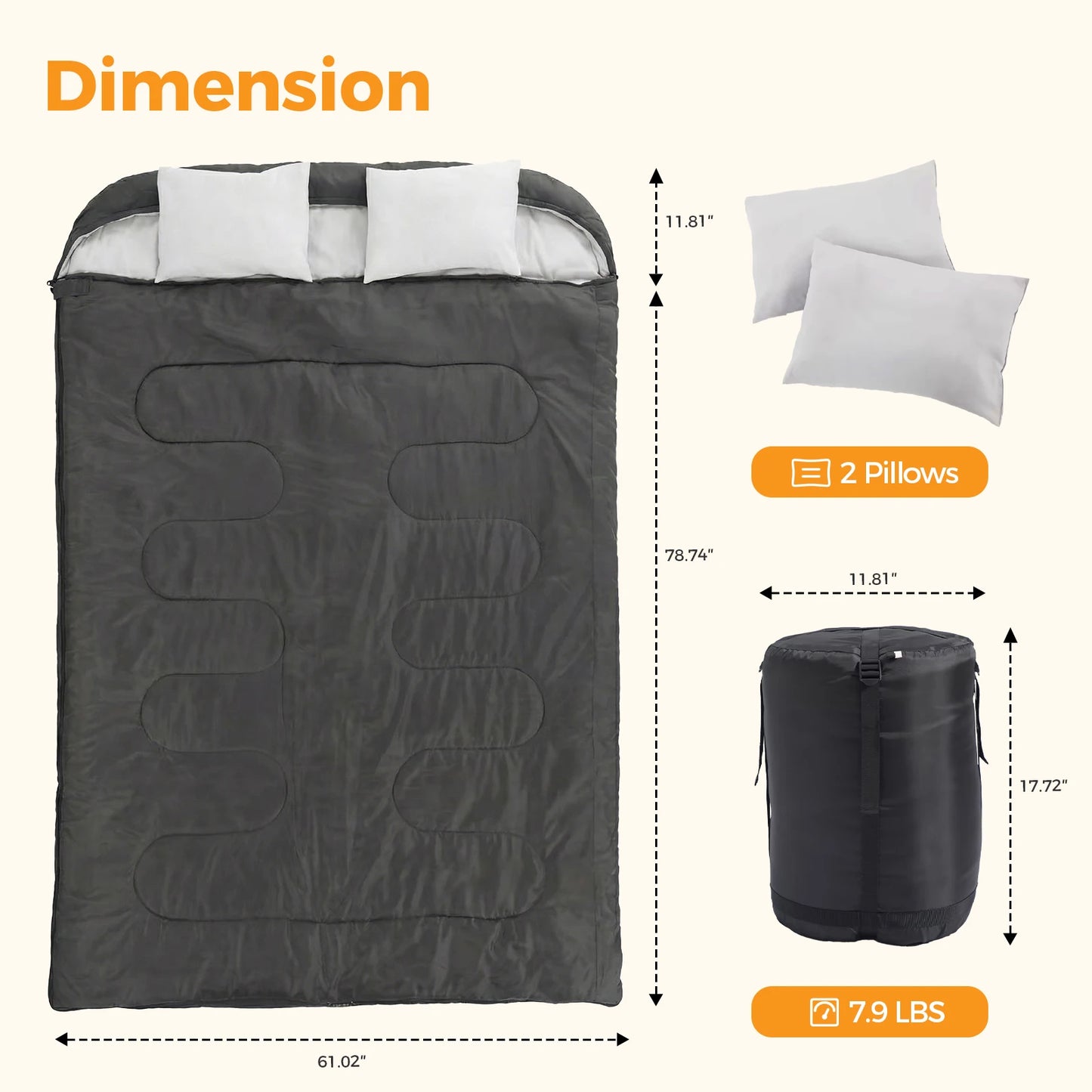 Double Sleeping Bag for Adults with Pillow