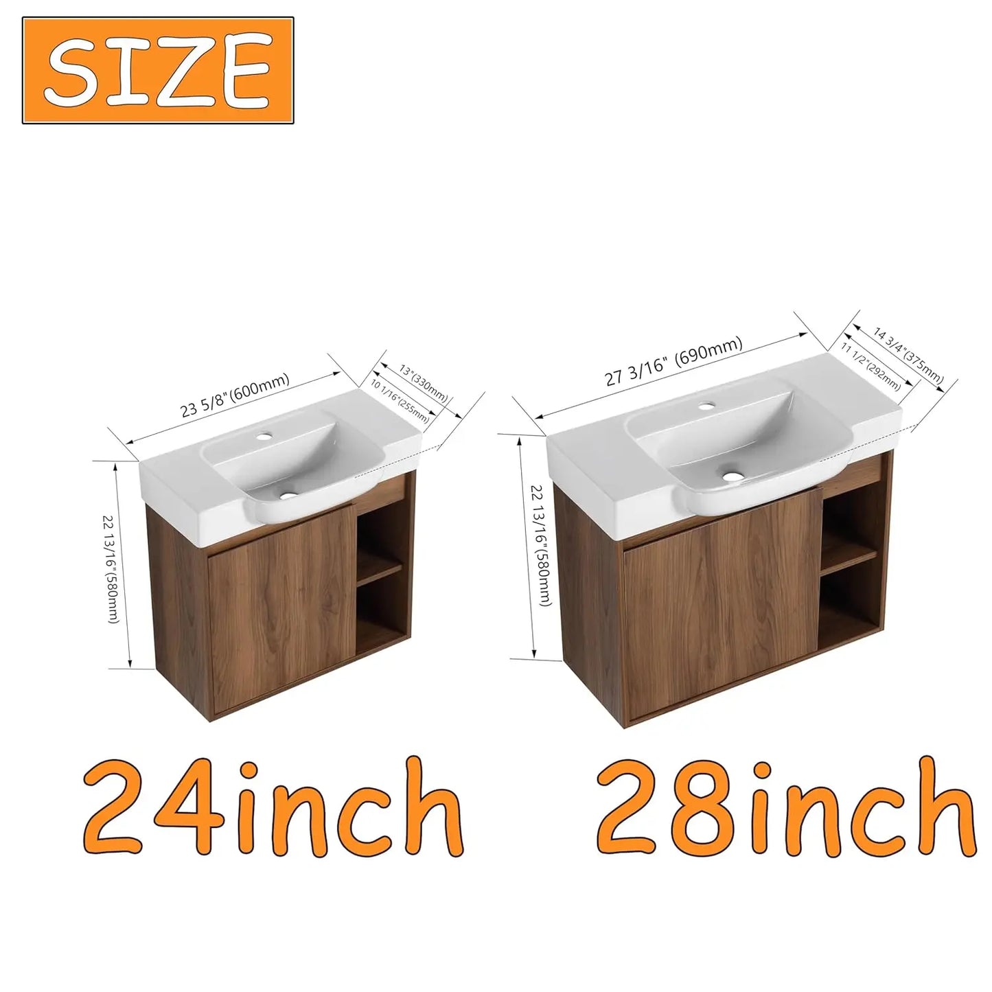 28" Wall-Mounted Bathroom Vanity with Ceramic Sink