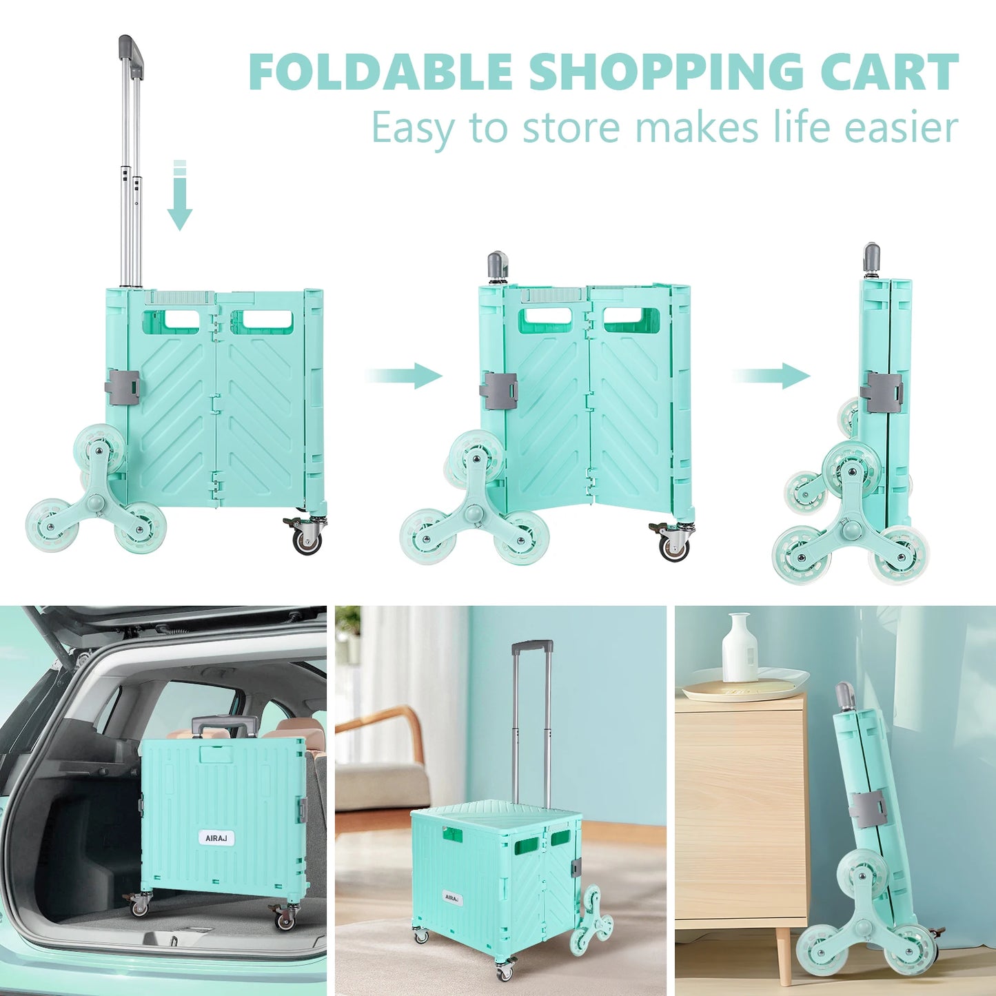 Foldable shopping cart with wheels