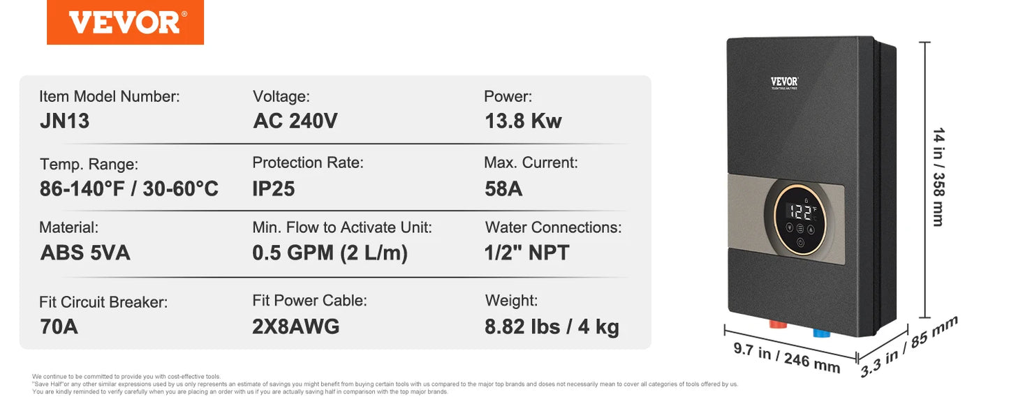 8/13.8/18kw On Demand Electric  Water Heater