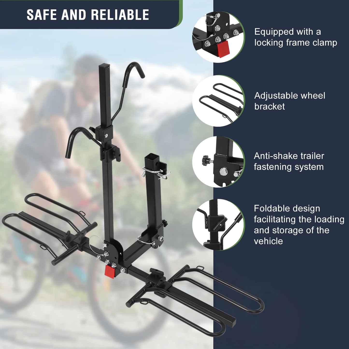 Hitch Mount  E-Bike Rack for 1.25in and 2in Receiver 132lbs