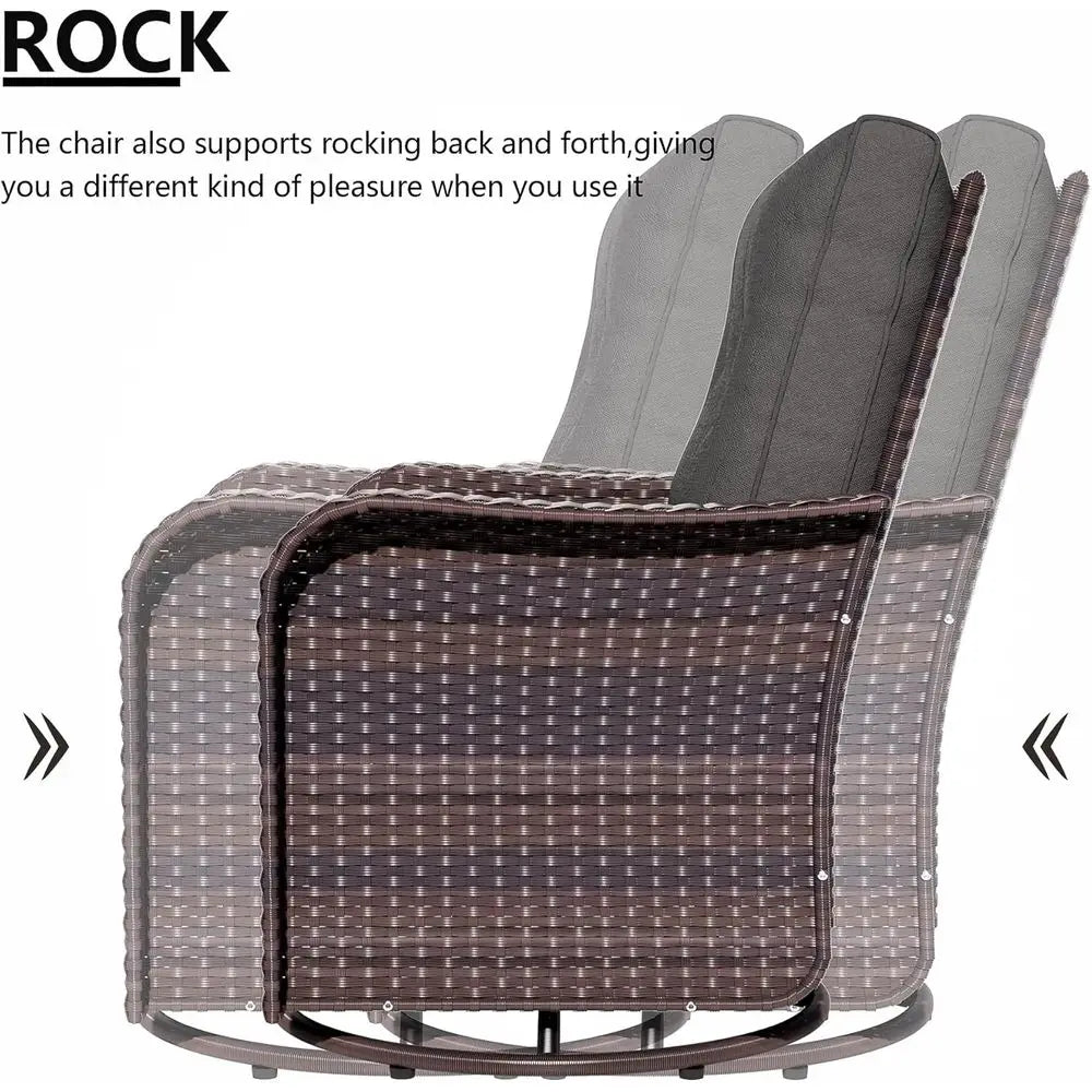 Swivel Rocker Wicker Chair Set with Coffee Table