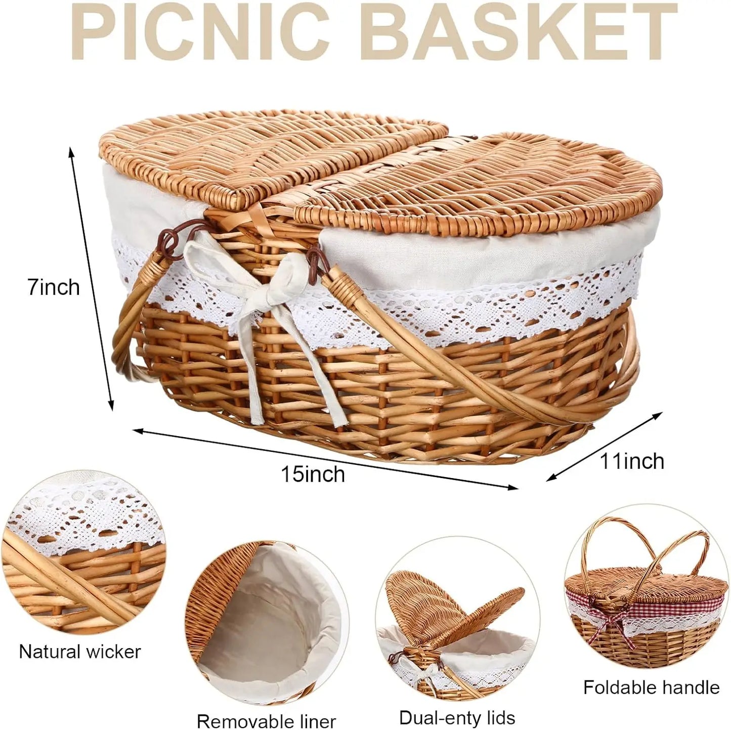 Wicker Picnic Basket Set with Blanket & Bamboo Plates