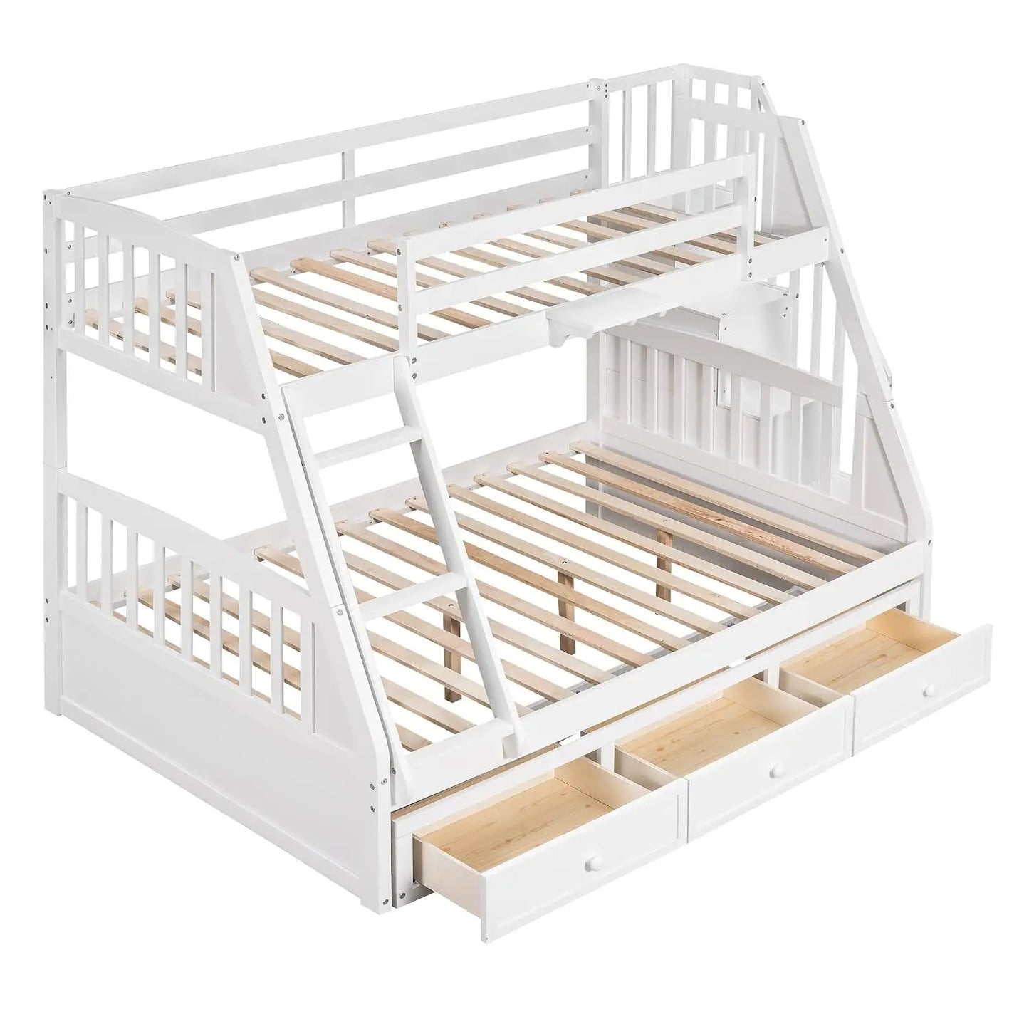 Solid Wood Twin Over Full  Bunk Beds with Stairs