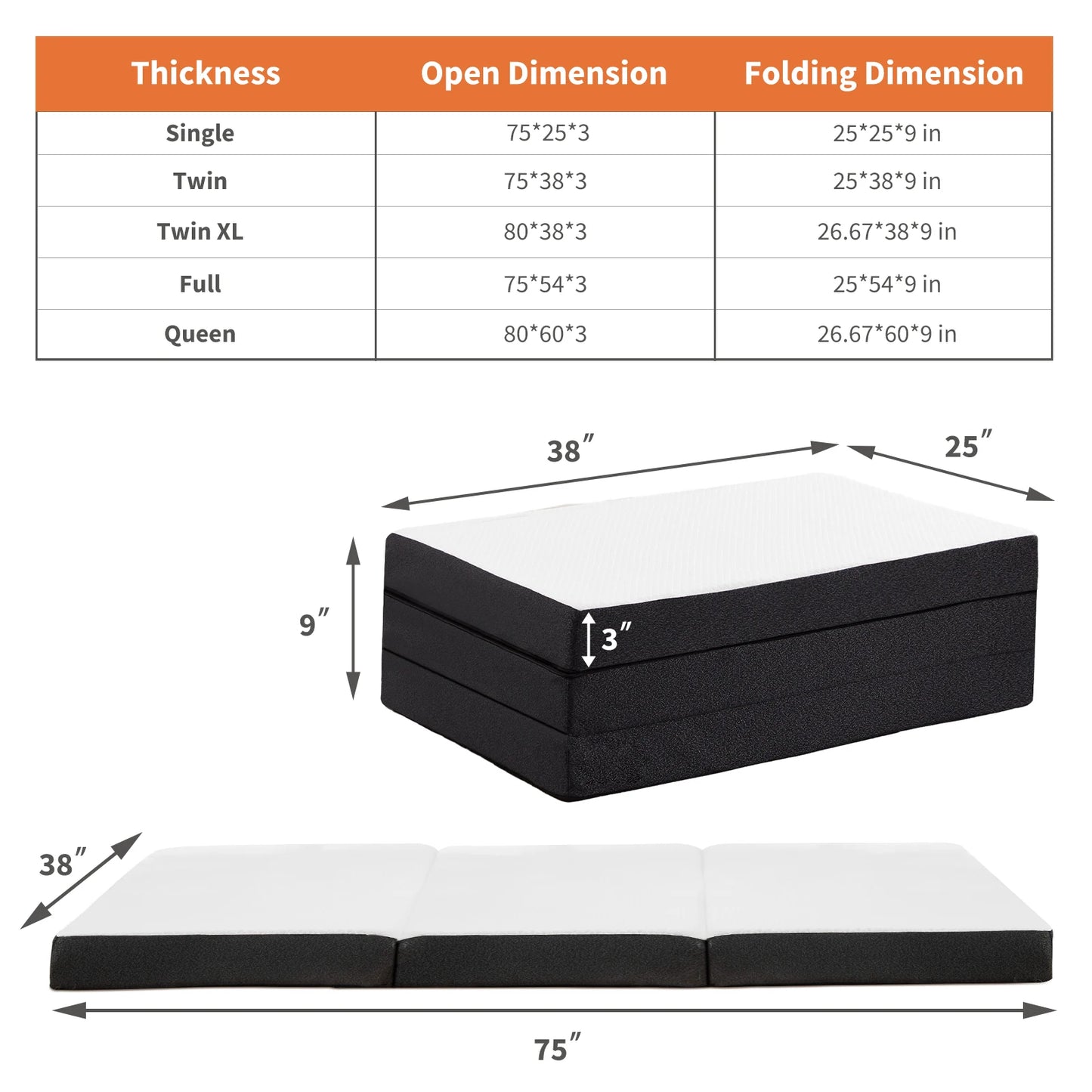 Tri-Fold Memory Foam Mattress