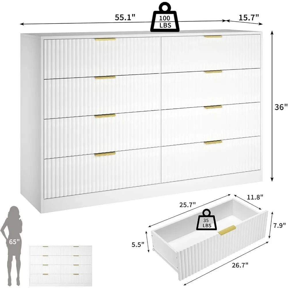 Fluted Dresser with 8 Drawer