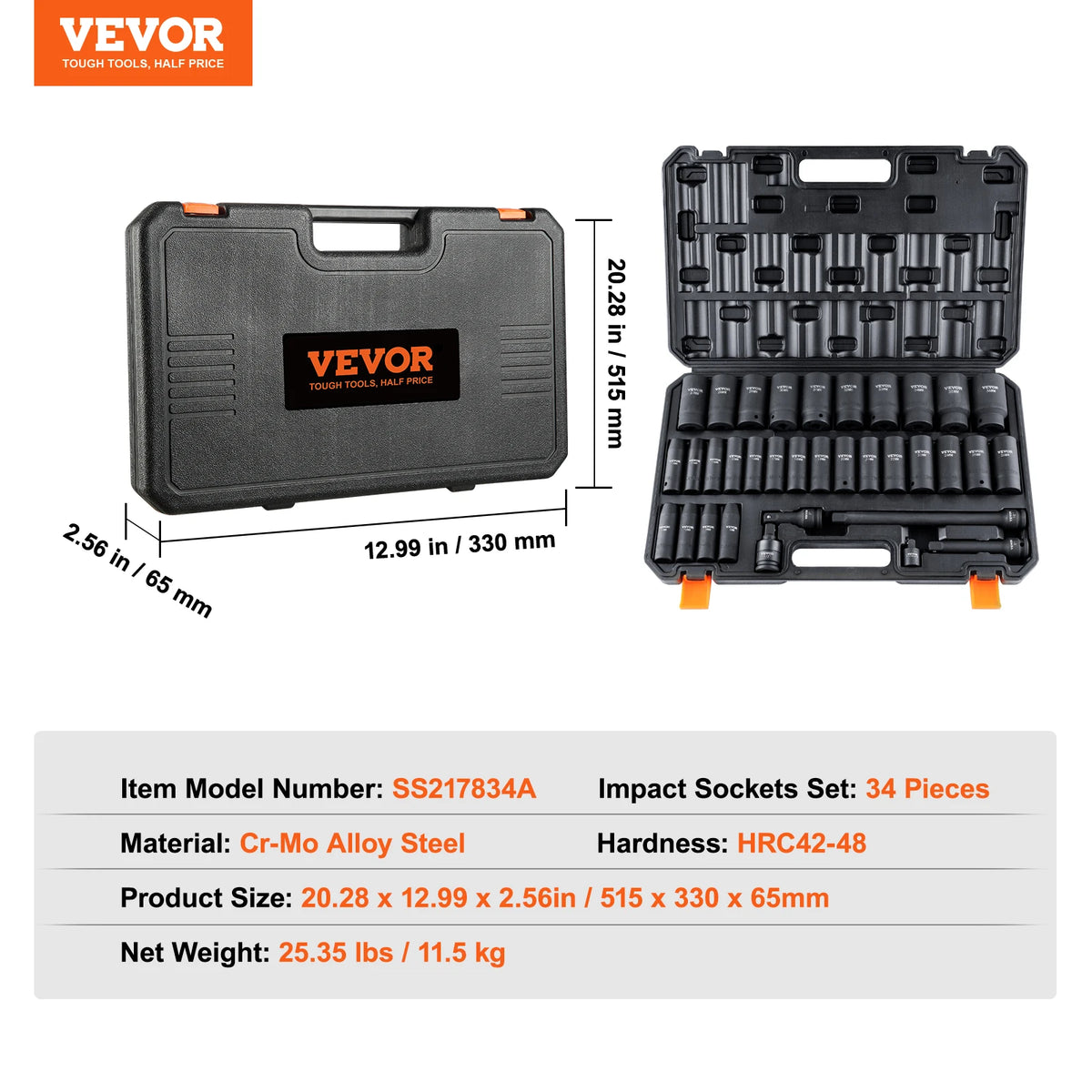 1/2" 3/8" Drive Impact Socket Set SAE Metric